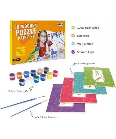 3D Wooden Puzzle Painting Craft Kit – Pack of 4 Brain Teaser Puzzles Educational STEM Toys for Boys and Girls Age 6+ Fun Arts...