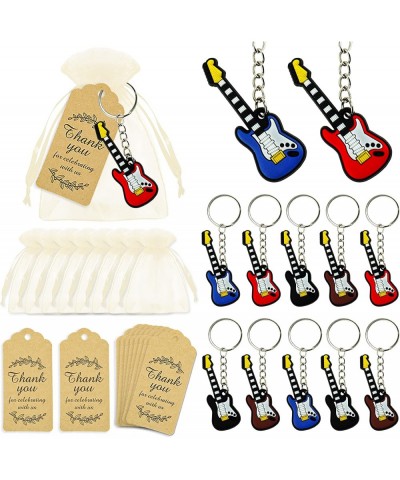 12 SET Guitar Party Favors Guitar Key Chains With Organza Bags Thank You Kraft Tags For Birthday Party Favors Backpack Decora...