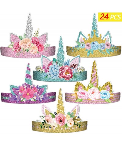 24 Pieces Unicorn Birthday Party Hats Unicorn Paper Party Crown Headbands for Girls Gold Silver Horn Unicorn Theme Decoration...