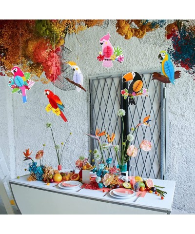 6 Pieces Hawaiian Tropical Parrot Bird Honeycomb Hanging Party Decorations Summer Tiki Bar Party Decor Rainforest Decorations...