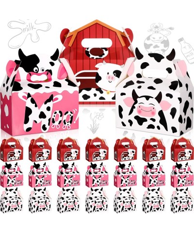 24 Pack Cow Print Party Supplies Candy Boxes Pink Treat Box Animal Goodie Gift Bags for Kids Birthday Favors Baby Shower Them...