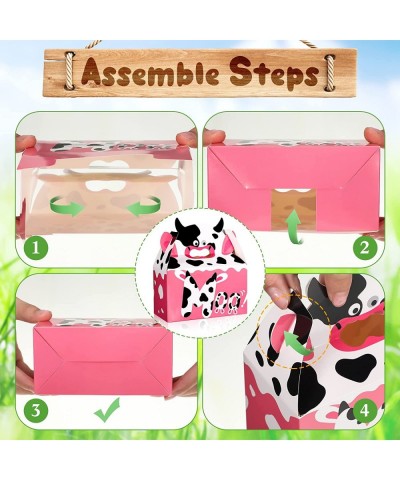 24 Pack Cow Print Party Supplies Candy Boxes Pink Treat Box Animal Goodie Gift Bags for Kids Birthday Favors Baby Shower Them...