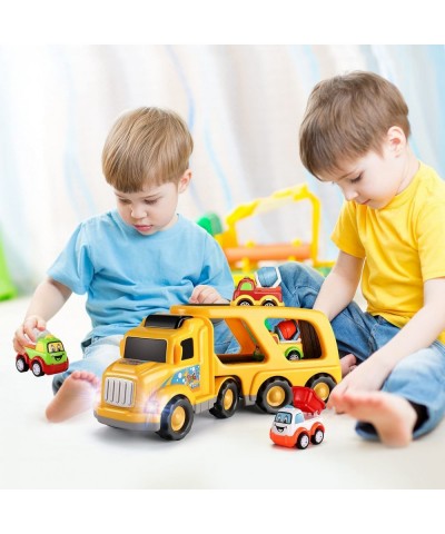 Construction Truck Toys for 1 2 3 4 5 6 Year Old Boys 5-in-1 Friction Power Toy Vehicle in Carrier Truck Toys for Kids 3-5 Ye...