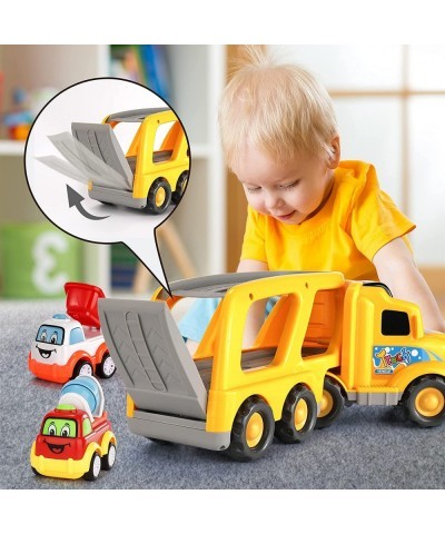 Construction Truck Toys for 1 2 3 4 5 6 Year Old Boys 5-in-1 Friction Power Toy Vehicle in Carrier Truck Toys for Kids 3-5 Ye...