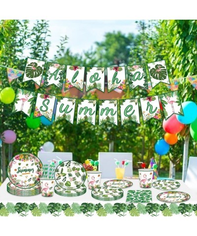 Luau Party Supplies Serve 16 Hawaiian Party Decorations Include Luau Plates and Napkins Cups Straws Disposable Tableware for ...