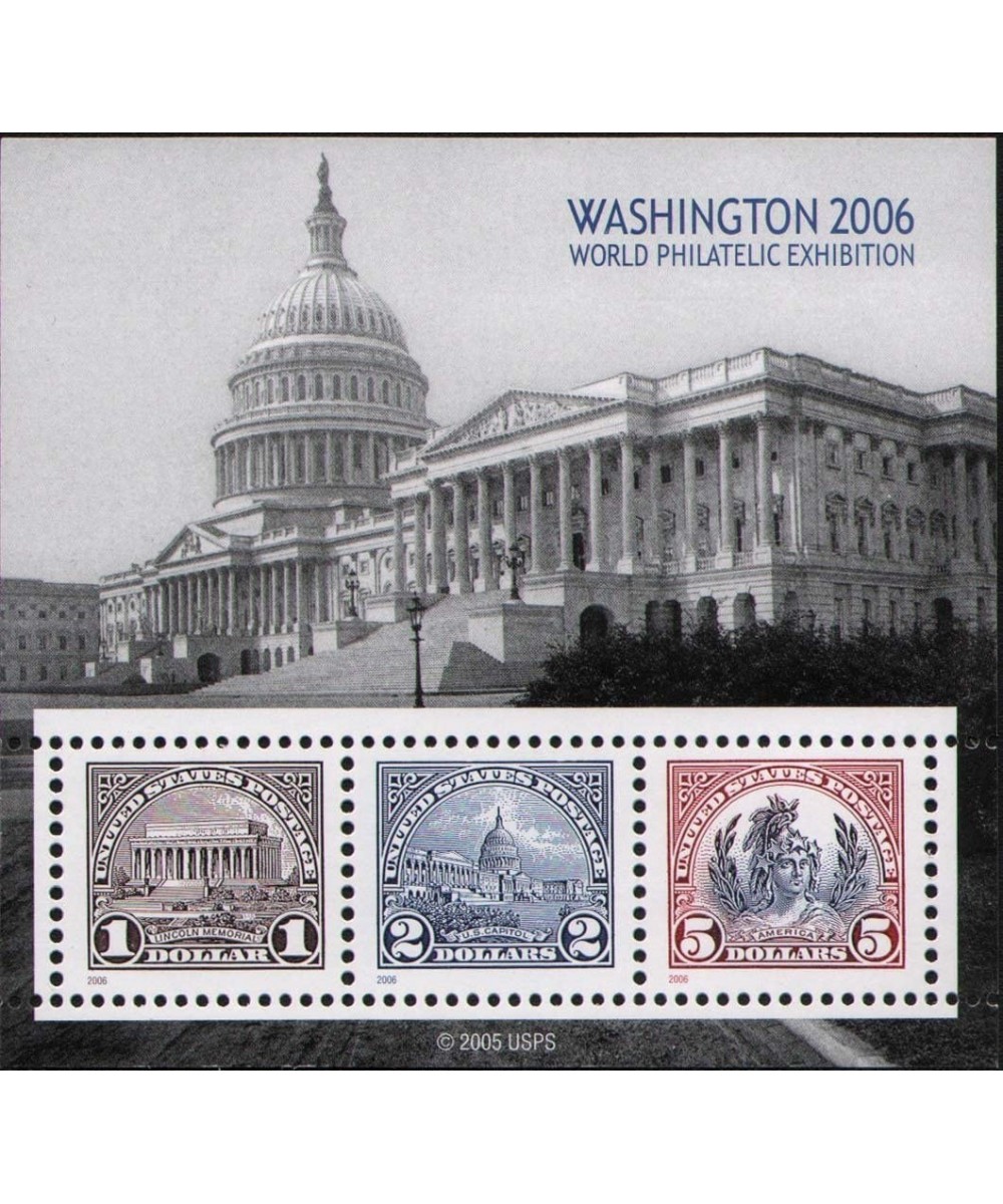 WASHINGTON DC 2006 WORLD PHILATELIC EXHIBITION 4075 Souvenir Sheet of 3 US Postage Stamps $24.92 Collectible Postage Stamps