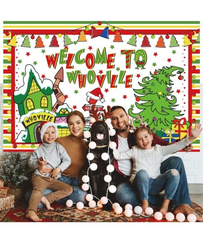 Whoville Christmas Decorations Welcome to Whovilve Backdrop Green Monster Xmas Background Kids Party Photo Booth Props for Wi...