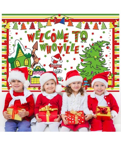 Whoville Christmas Decorations Welcome to Whovilve Backdrop Green Monster Xmas Background Kids Party Photo Booth Props for Wi...