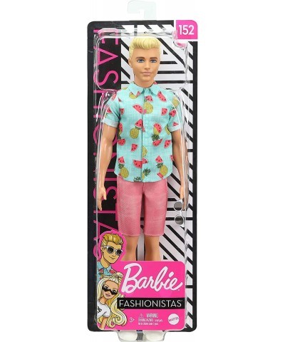 Ken Fashionistas Doll 152 with Sculpted Blonde Hair Wearing Blue Tropical-Print Shirt Coral Shorts White Shoes & White Sungla...