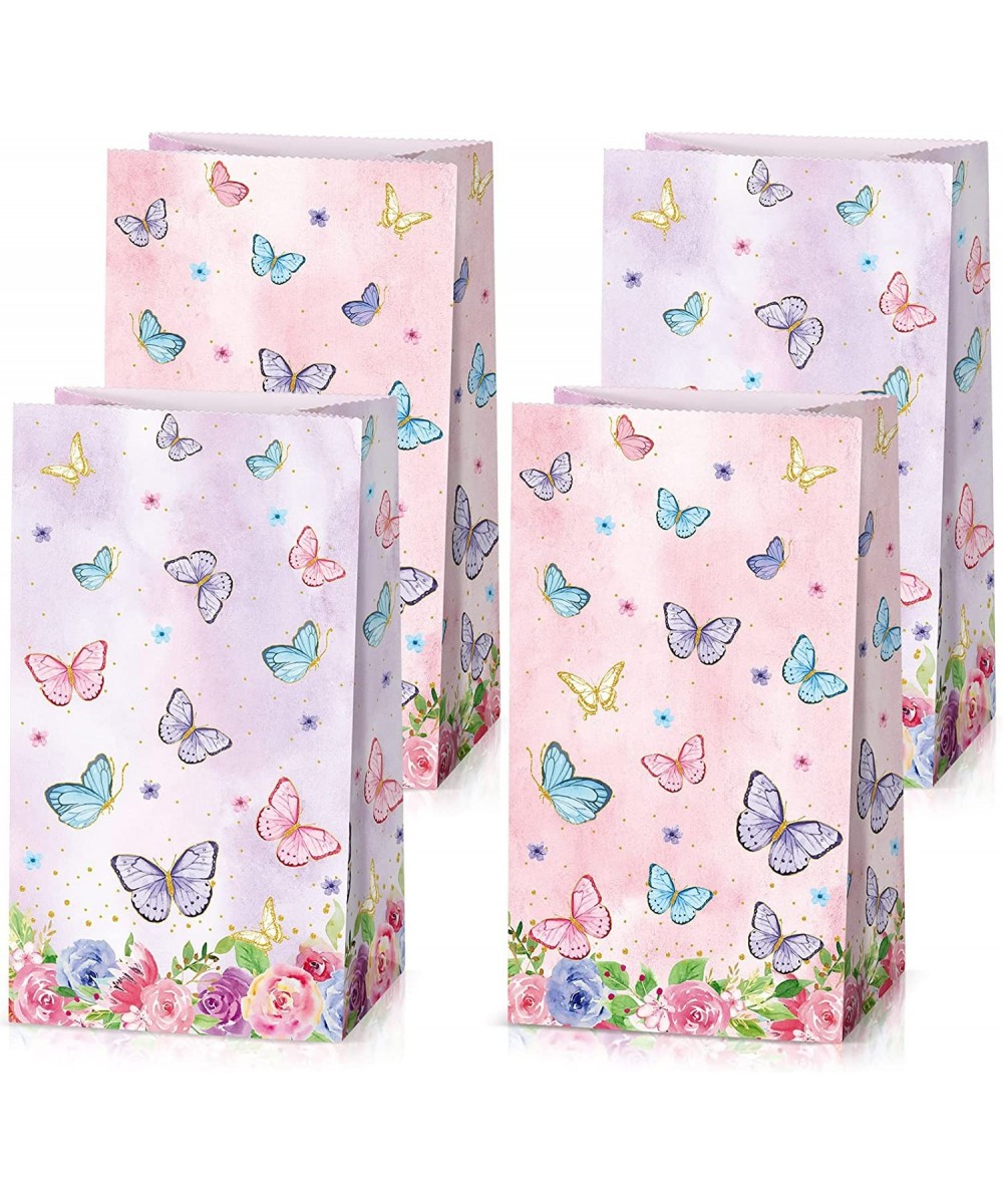 24 Pack Butterfly Gift Bags Butterfly Party Favor Bags Butterflies and Flowers Kraft Bags Medium Butterfly Candy Treat Bags f...