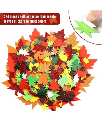 224 Pcs Fall Maple Leaf Foam Sticker Self-Adhesive Foam Sticker Leaf Shape Glitter Sticker Thanksgiving Glitter Foam Sticker ...