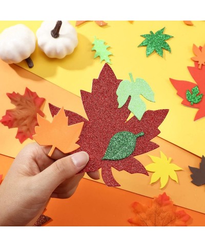 224 Pcs Fall Maple Leaf Foam Sticker Self-Adhesive Foam Sticker Leaf Shape Glitter Sticker Thanksgiving Glitter Foam Sticker ...