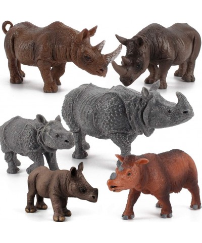 6 PCS Rhinoceros Wild Animal Model Figures Dicerorhinus Sumatrensis Figurines Family Party Favors Supplies Cake Toppers Decor...