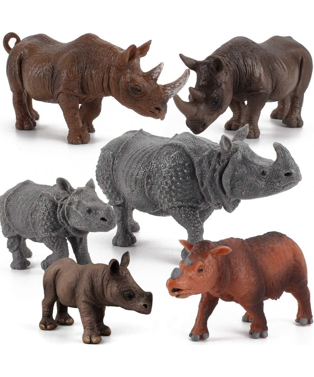 6 PCS Rhinoceros Wild Animal Model Figures Dicerorhinus Sumatrensis Figurines Family Party Favors Supplies Cake Toppers Decor...