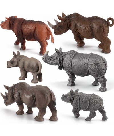 6 PCS Rhinoceros Wild Animal Model Figures Dicerorhinus Sumatrensis Figurines Family Party Favors Supplies Cake Toppers Decor...