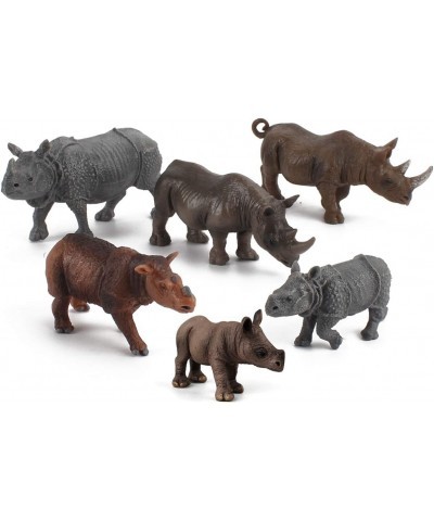 6 PCS Rhinoceros Wild Animal Model Figures Dicerorhinus Sumatrensis Figurines Family Party Favors Supplies Cake Toppers Decor...