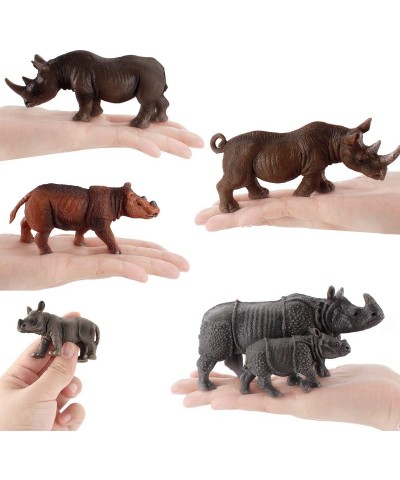 6 PCS Rhinoceros Wild Animal Model Figures Dicerorhinus Sumatrensis Figurines Family Party Favors Supplies Cake Toppers Decor...