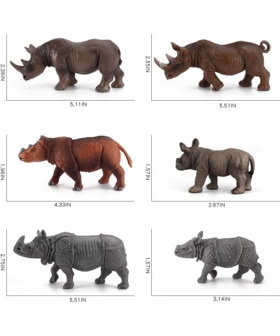 6 PCS Rhinoceros Wild Animal Model Figures Dicerorhinus Sumatrensis Figurines Family Party Favors Supplies Cake Toppers Decor...