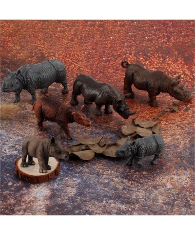 6 PCS Rhinoceros Wild Animal Model Figures Dicerorhinus Sumatrensis Figurines Family Party Favors Supplies Cake Toppers Decor...