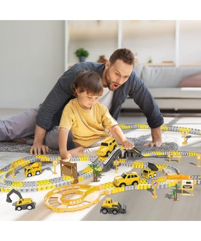 236PCS Construction Race Tracks For Kids Boys Toys DIY Collage Flexible Track Toys Set 2 Electric Toy Cars 4 Construction Veh...