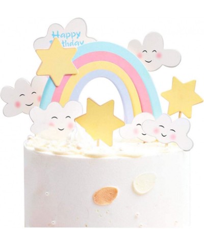 Happy Birthday Cake Topper Children Cake Supplies Rainbow Cloud Birthday Cake Decoration $14.47 Kids' Party Decorations