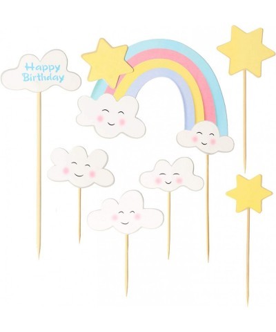 Happy Birthday Cake Topper Children Cake Supplies Rainbow Cloud Birthday Cake Decoration $14.47 Kids' Party Decorations