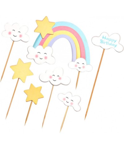 Happy Birthday Cake Topper Children Cake Supplies Rainbow Cloud Birthday Cake Decoration $14.47 Kids' Party Decorations