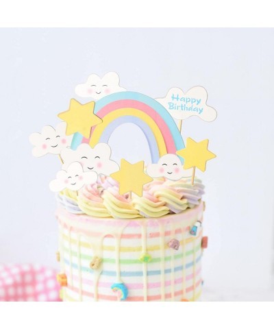 Happy Birthday Cake Topper Children Cake Supplies Rainbow Cloud Birthday Cake Decoration $14.47 Kids' Party Decorations