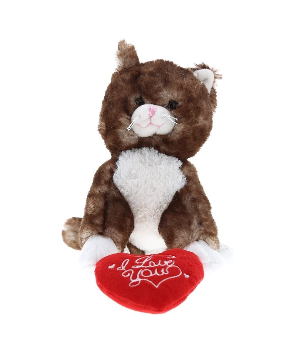 I Love You Sitting Brown Cat Plush - Cute Stuffed Animal with Heart and with Name Personalization for Valentines Anniversary ...