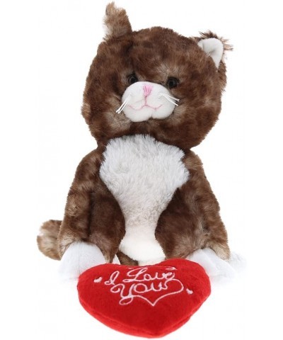 I Love You Sitting Brown Cat Plush - Cute Stuffed Animal with Heart and with Name Personalization for Valentines Anniversary ...