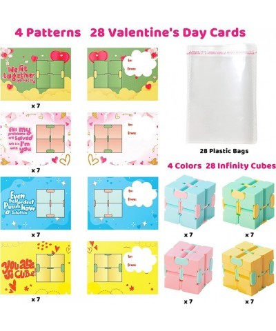 28 Packs Infinity Cube with Valentines Day Cards Puzzle Flip Cubes Stress Relieving Fidget Sensory Toy for Kids Valentine Gif...