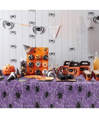 Halloween Spider Web Tablecloth 51.2x86.6inch Disposable Purple Table Cover Spiderweb Rectangle Plastic Waterproof Table Clot...