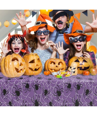 Halloween Spider Web Tablecloth 51.2x86.6inch Disposable Purple Table Cover Spiderweb Rectangle Plastic Waterproof Table Clot...