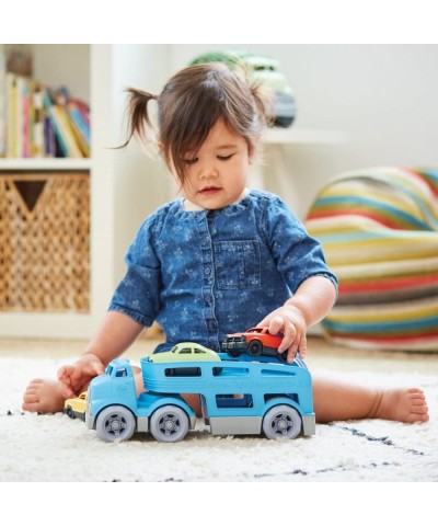 Car Carrier Blue - Pretend Play Motor Skills Kids Toy Vehicle. No BPA phthalates PVC. Dishwasher Safe Recycled Plastic Made i...