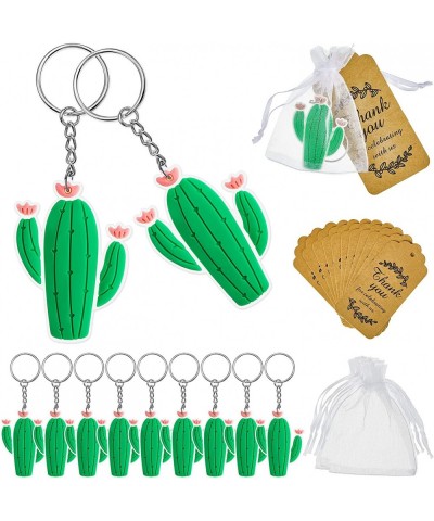 30 Sets Cute Cactus Keychains Cactus Party Decorations with Thank Kraft Tags and White Organza Bags for Mexican Fiesta Cinco ...