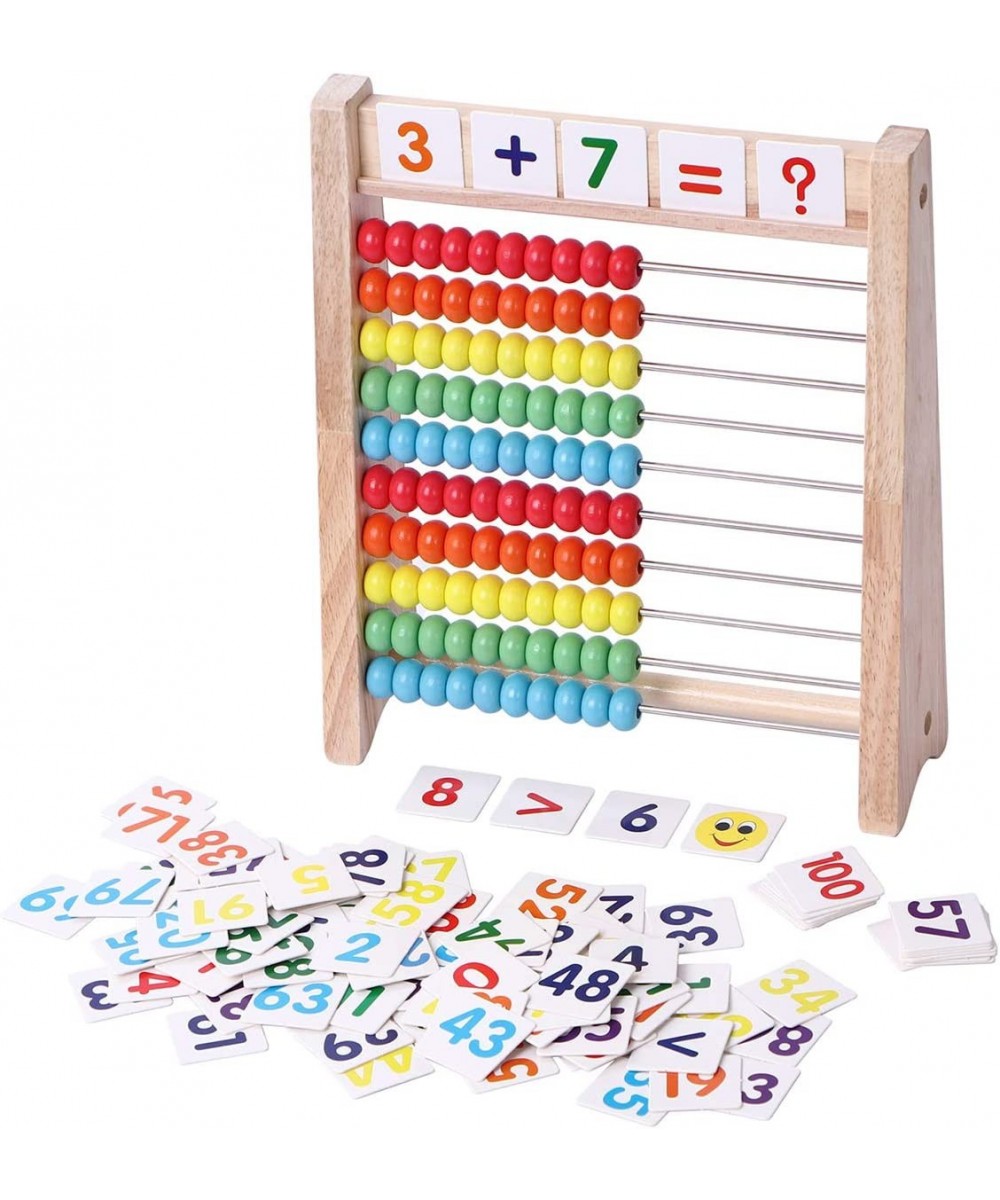 Educational Abacus for Kids Math - 10 Row Wooden Counting Frame with Number 1-100 Cards - Teach Counting Addition and Subtrac...