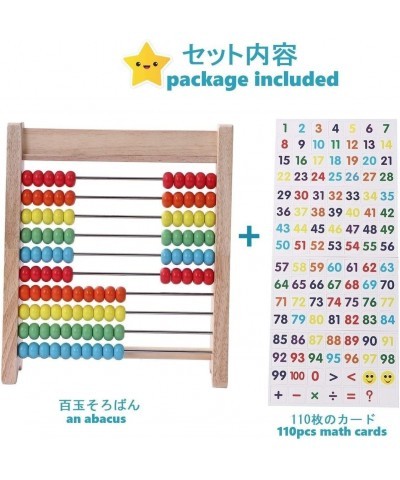 Educational Abacus for Kids Math - 10 Row Wooden Counting Frame with Number 1-100 Cards - Teach Counting Addition and Subtrac...