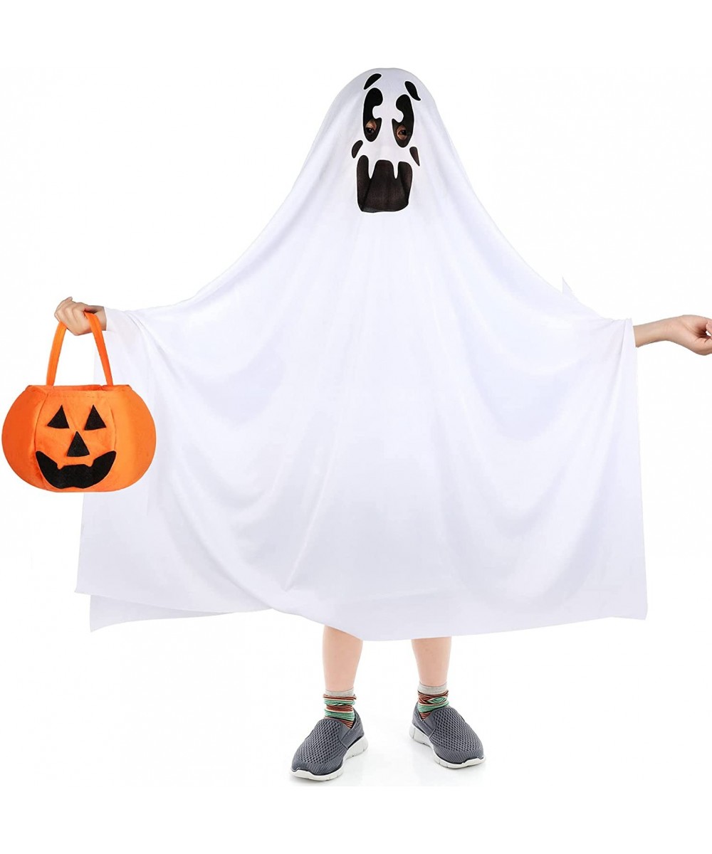 Ghost Halloween Costumes White Ghost Cloak Halloween Ghost Cosplay Role Play Child Costume Pumpkin Candy Bag for 5-10 Years O...