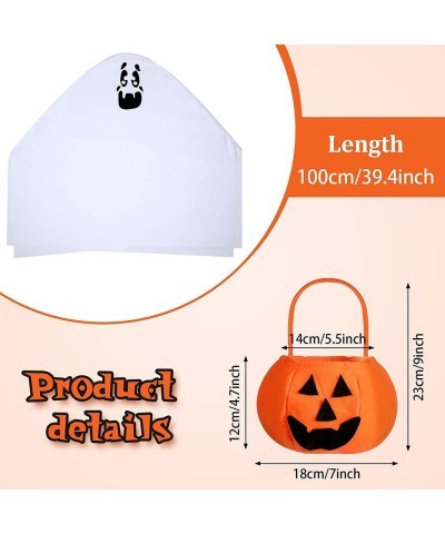 Ghost Halloween Costumes White Ghost Cloak Halloween Ghost Cosplay Role Play Child Costume Pumpkin Candy Bag for 5-10 Years O...