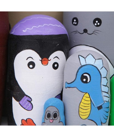 7 Pcs Ocean Animal Themed Nesting Dolls Cartoon Walrus Seal Penguin Sea Horse Dolphin Octopus Matryoshka Russian Dolls for Ki...