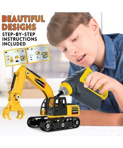 188 PCs Take Apart Excavator and Flatbed Tractor Truck Construction Toys - DIY Building Vehicle Playset Toy w/ Drill Lights &...