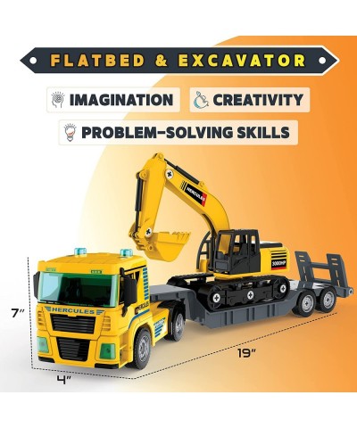 188 PCs Take Apart Excavator and Flatbed Tractor Truck Construction Toys - DIY Building Vehicle Playset Toy w/ Drill Lights &...