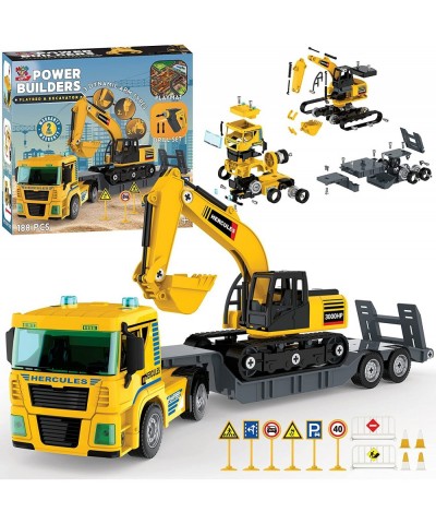 188 PCs Take Apart Excavator and Flatbed Tractor Truck Construction Toys - DIY Building Vehicle Playset Toy w/ Drill Lights &...