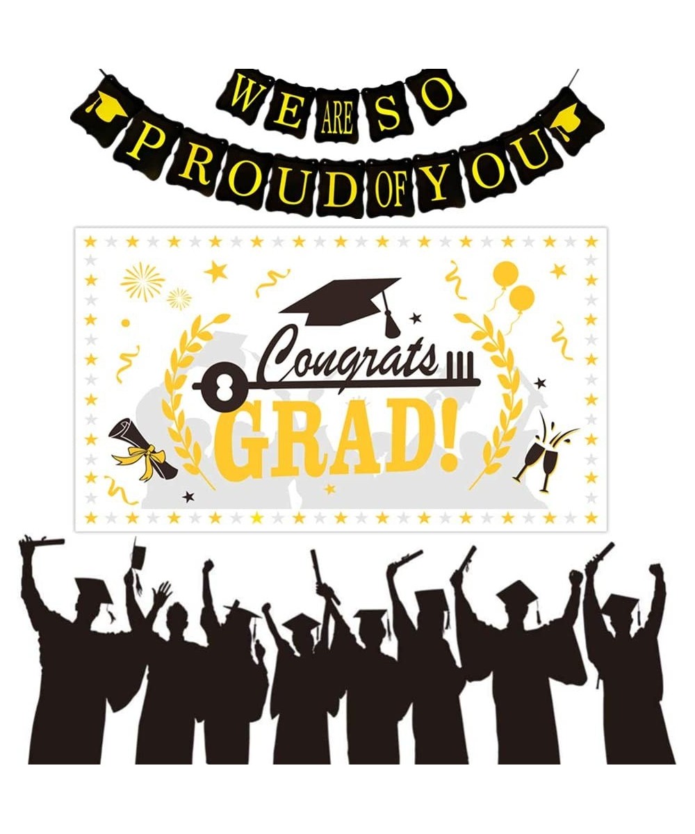 Graduation Decorations 2021 Graduation Party Supplies Congrats Grad Banner 70" x 40" White Gold Backdrop and Graduation Party...