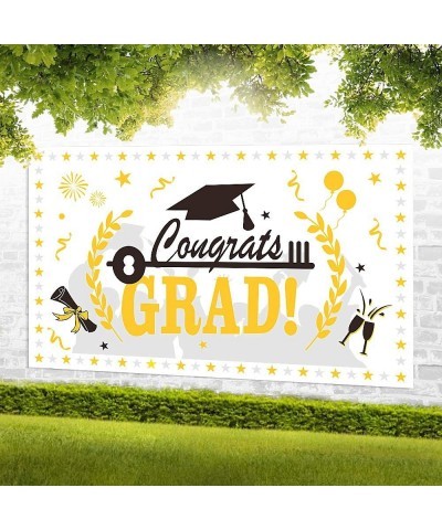 Graduation Decorations 2021 Graduation Party Supplies Congrats Grad Banner 70" x 40" White Gold Backdrop and Graduation Party...