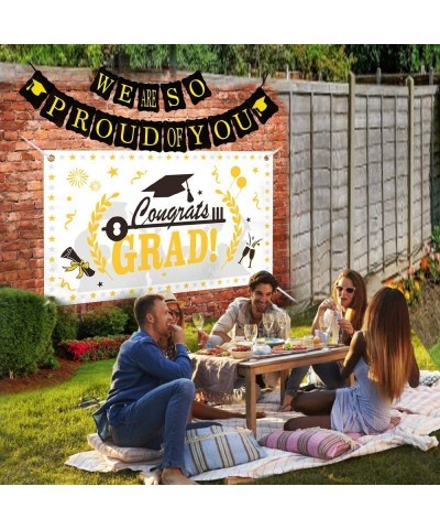 Graduation Decorations 2021 Graduation Party Supplies Congrats Grad Banner 70" x 40" White Gold Backdrop and Graduation Party...