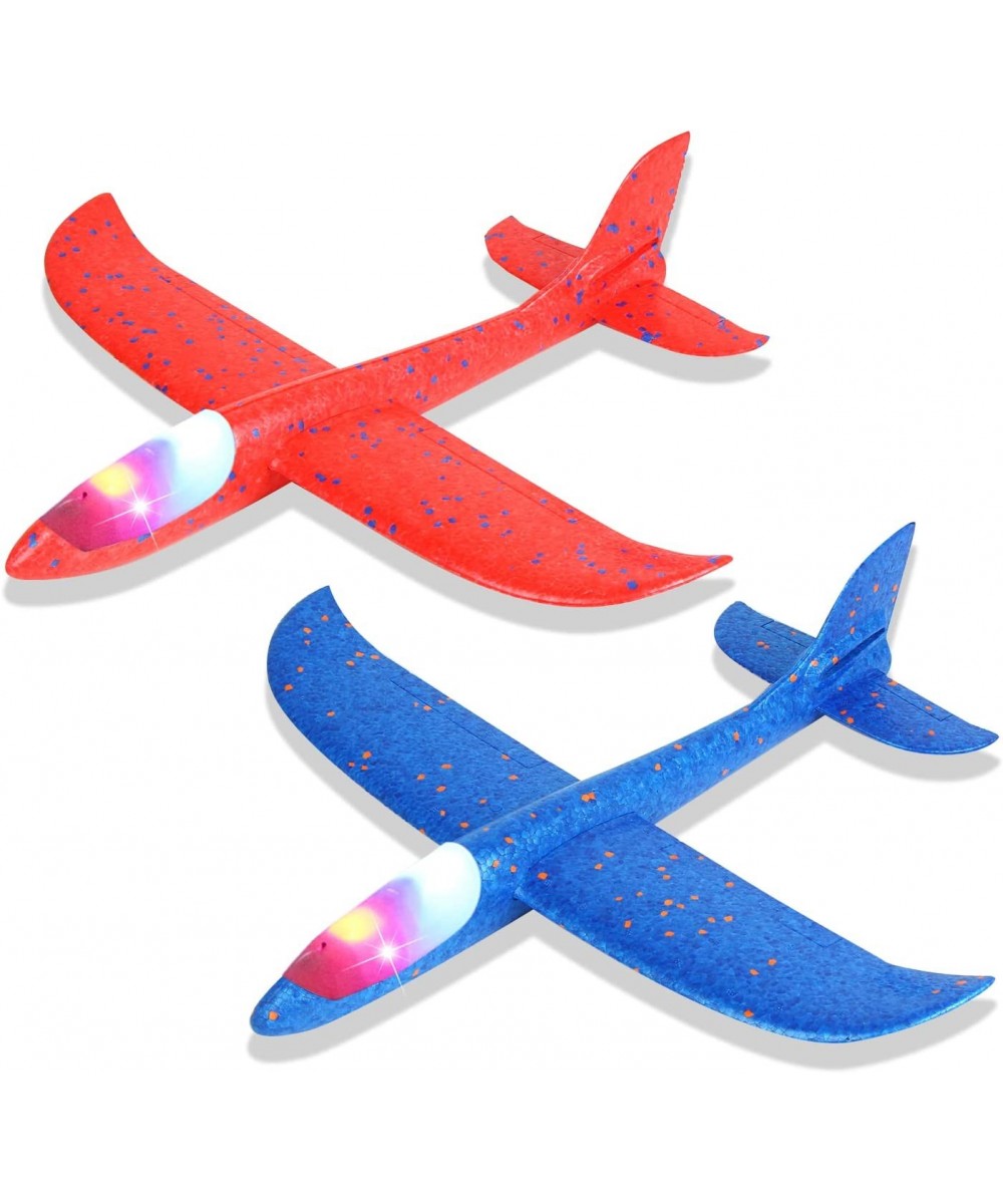 2 Pack LED Airplane Toys 17.3 inch Large Throwing Foam Plane with Flashing Lights 2 Flight Mode Glider Plane Outdoor Flying T...