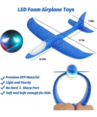 2 Pack LED Airplane Toys 17.3 inch Large Throwing Foam Plane with Flashing Lights 2 Flight Mode Glider Plane Outdoor Flying T...