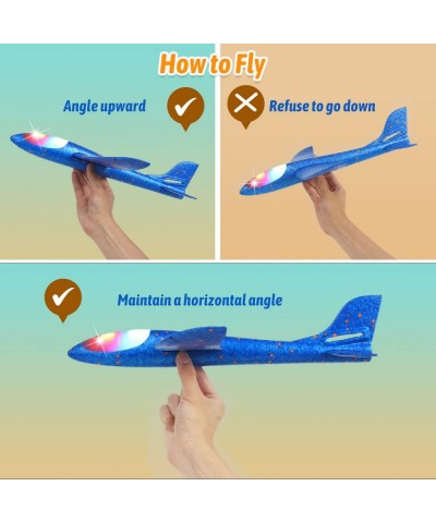 2 Pack LED Airplane Toys 17.3 inch Large Throwing Foam Plane with Flashing Lights 2 Flight Mode Glider Plane Outdoor Flying T...