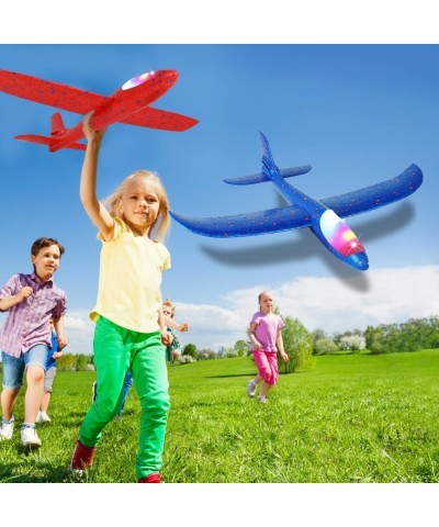 2 Pack LED Airplane Toys 17.3 inch Large Throwing Foam Plane with Flashing Lights 2 Flight Mode Glider Plane Outdoor Flying T...